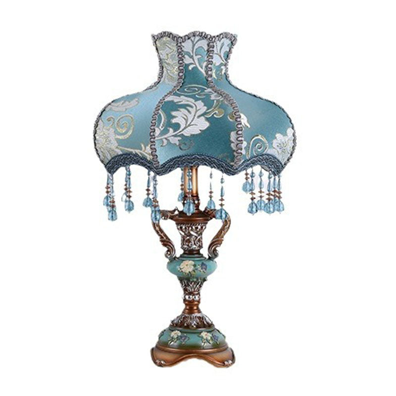 Traditional Blue Fabric Tassel Table Lamp - 1-Light Bedroom Decor
