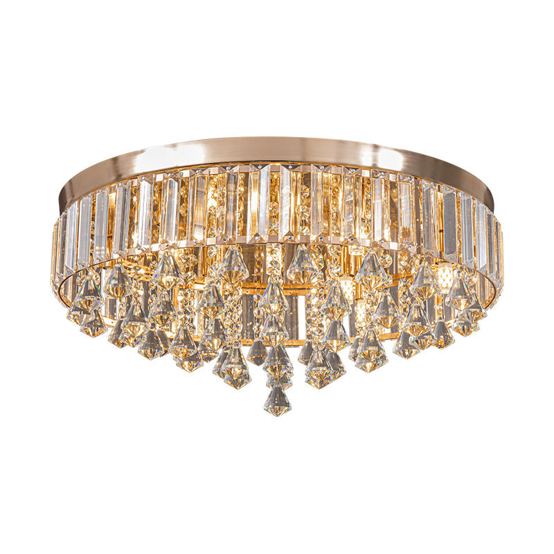 Modern Luxury Round Iron Crystal Beads Flush Mount Ceiling Light 6/9-Light Living Room Fixture