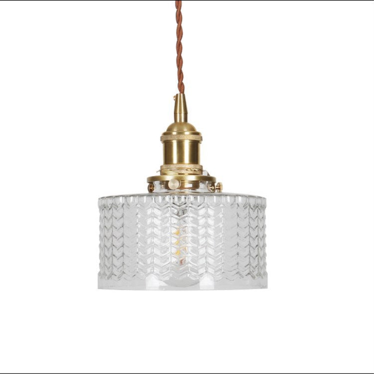 Traditional Japanese Brass Glass Pendant Light for Living Room