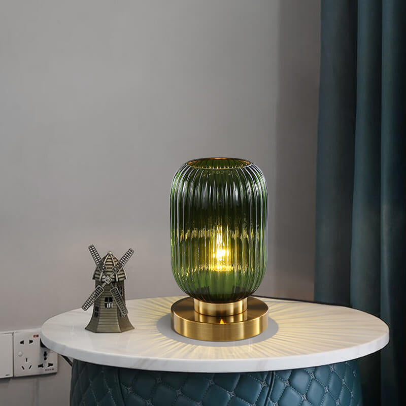 Nordic Striped Glass Oval Design 1-Light Table Lamp, Modern Home Lighting, Scandinavian Style Accent Lamp, Decorative Desk Light for Living Room, Bedroom Nightstand, Unique Interior Decor, Stylish and Elegant Illumination