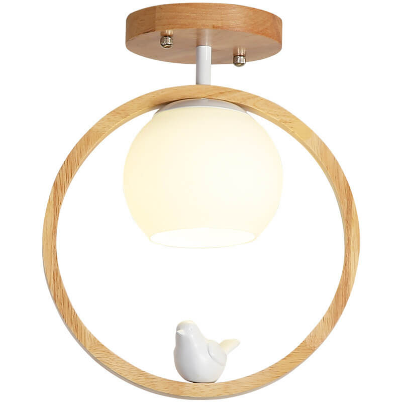 Modern Japanese Minimalist Round Bird Semi-Flush Mount Ceiling Light
