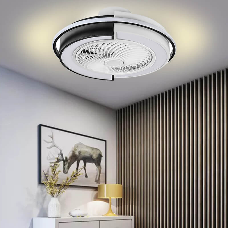 Modern Round LED Semi-Flush Mount Ceiling Fan Light