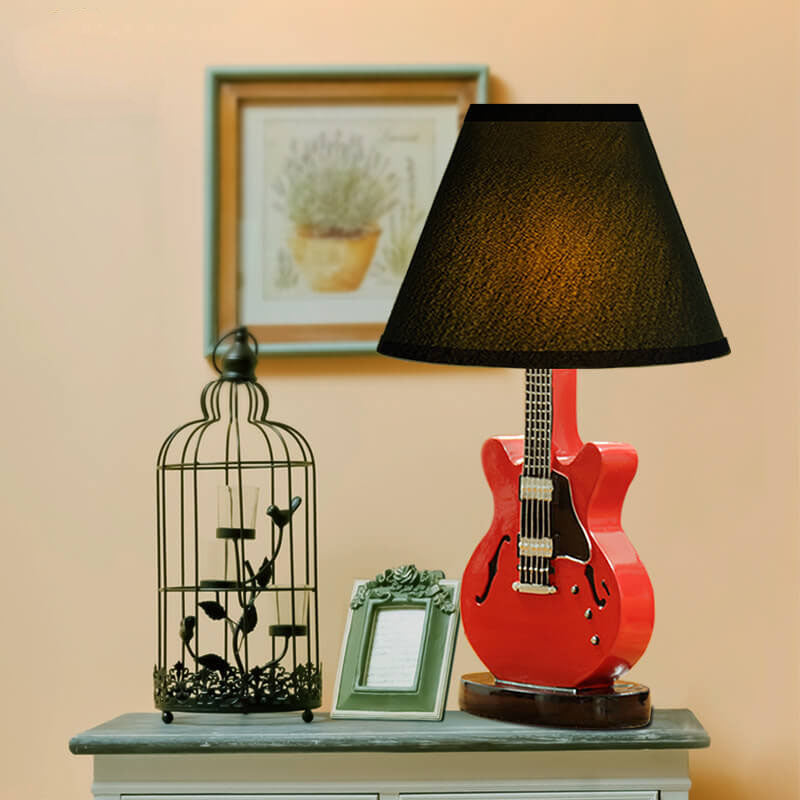 Cartoon Creative Fabric Shade Guitar 1-Light Table Lamp, Unique Children's Bedroom Lighting, Musical Theme Décor, Fun Nursery Lamps, Playful Home Office Lighting, Kid-Friendly Table Lamps, Stylish Modern Lamp for Music Lovers, Vibrant Decorative Lighting