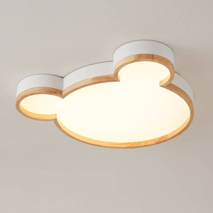 Nordic Wood Bear Shape LED Kids Ceiling Light - Flush Mount Illumination for Children's Room