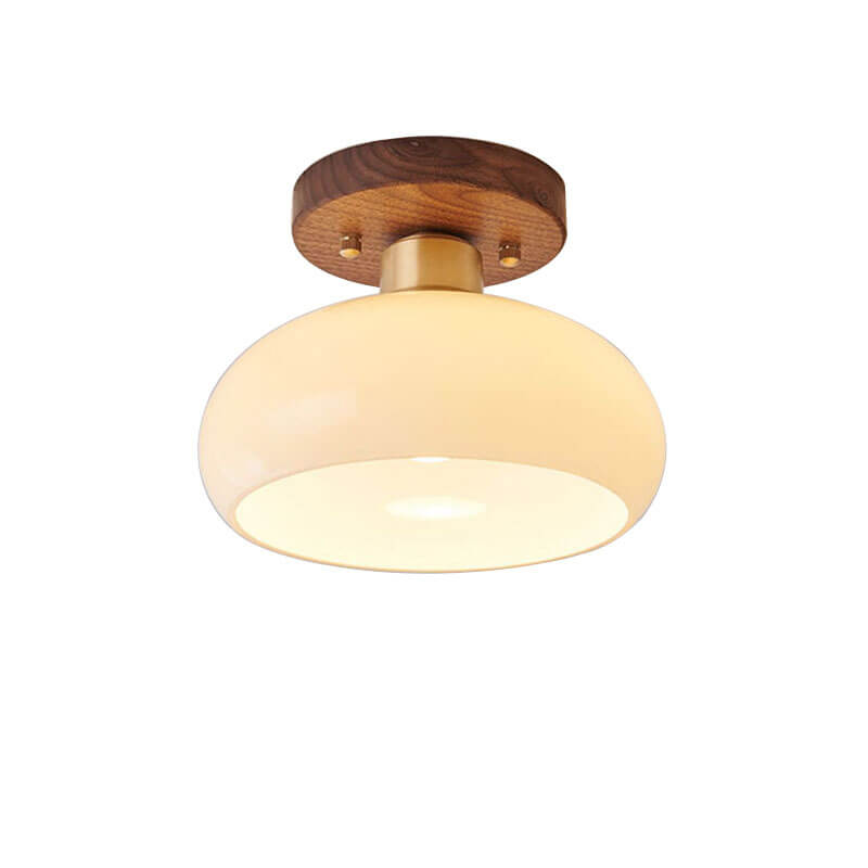Vintage Walnut Brass Semi-Flush Mount Light Fixture 1-Light Ceiling Lamp