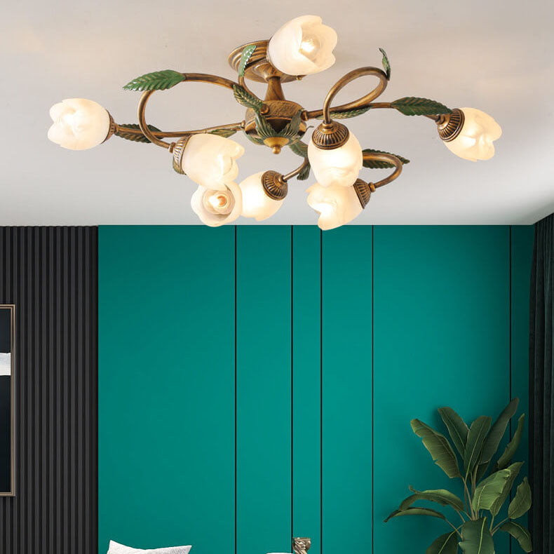 Modern Idyllic Iron Flower Branch Semi-Flush Mount Lighting - 6/8/10 Light