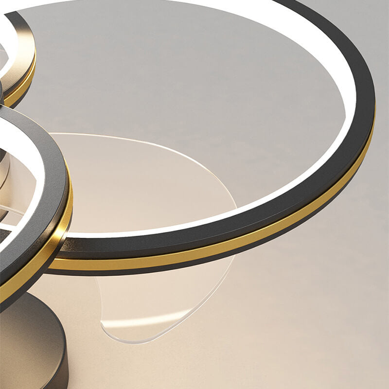 Luxury Acrylic Three Rings LED Flush Mount Fan Light Design