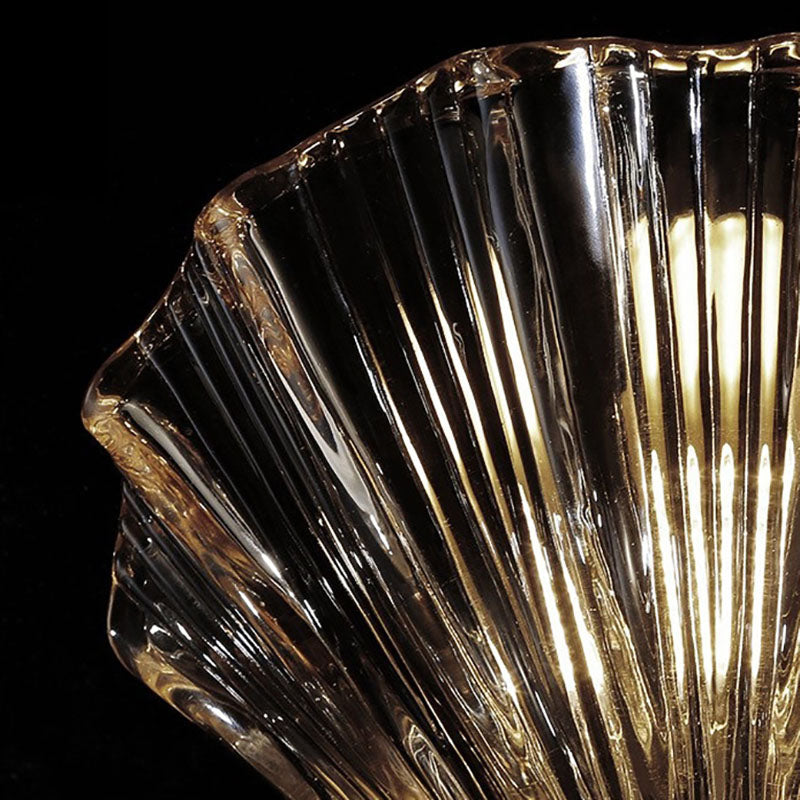 Modern Art Deco Scalloped Shell Amber Glass Wall Sconce Lamp - Brass Frame 1-Light Design for Bedroom