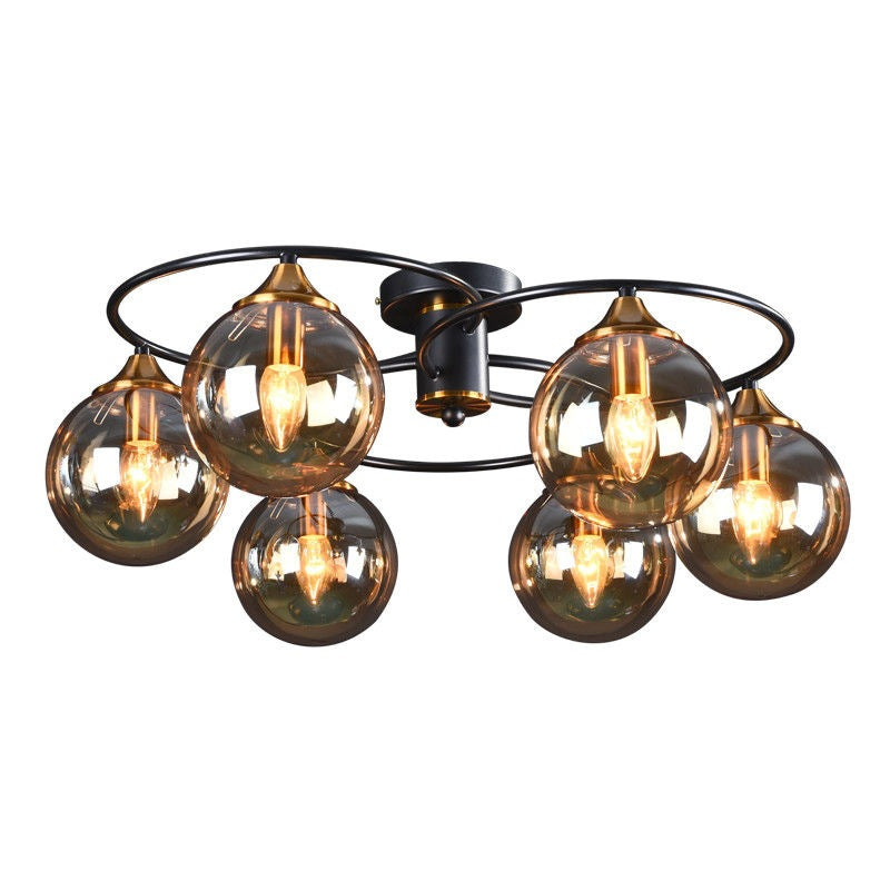 Mid-Century Iron Frame Magic Bean Glass Shade Semi-Flush Mount Ceiling Light 4/6-Light for Living Room