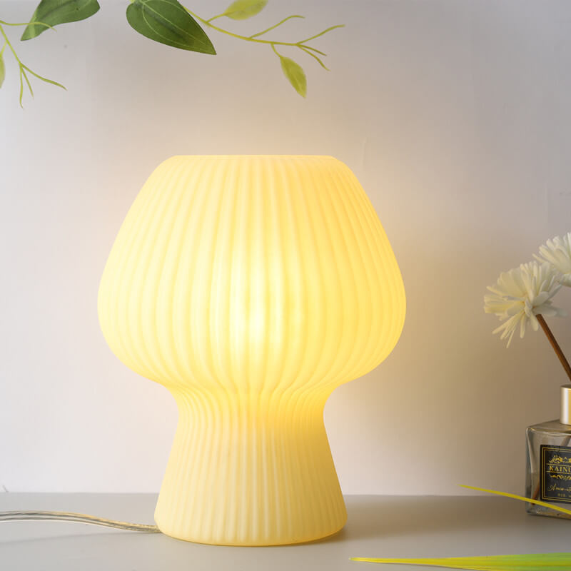 Modern Minimalist Mushroom 1-Light Glass Table Lamp for Bedside, Stylish Nightstand Lighting, Contemporary Home Decor, Elegant Glass Shade, LED Compatible, Small Space Accent Light, Chic Bedroom Lamp