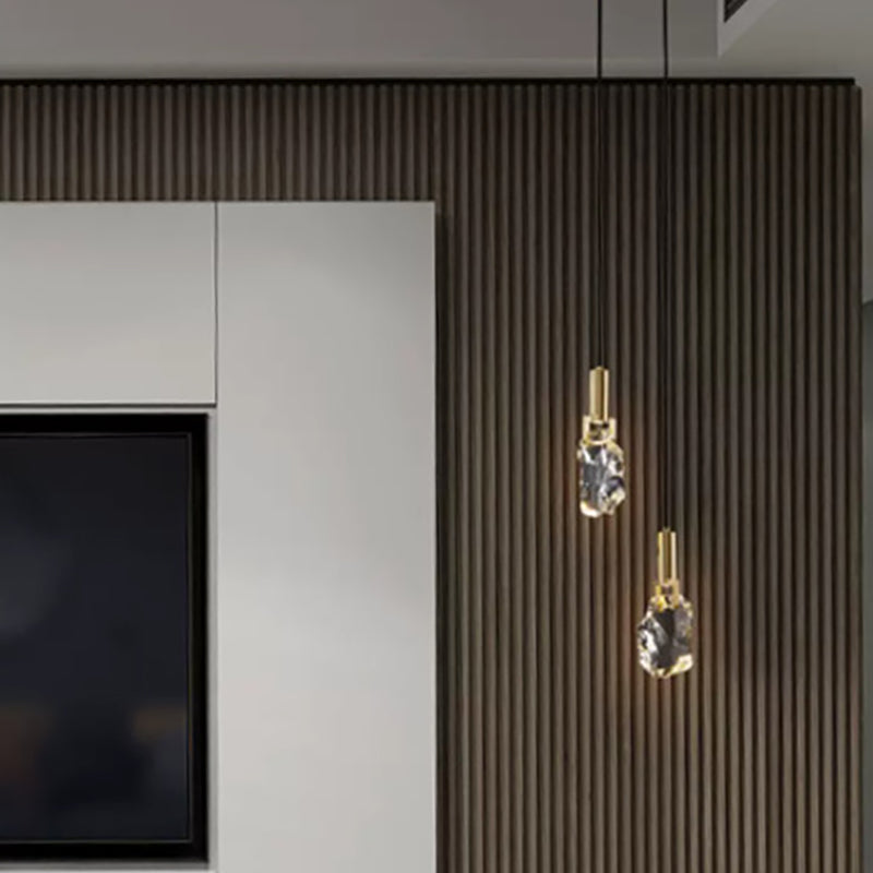 Modern Luxury Copper Irregular Crystal LED Pendant Light for Living Room