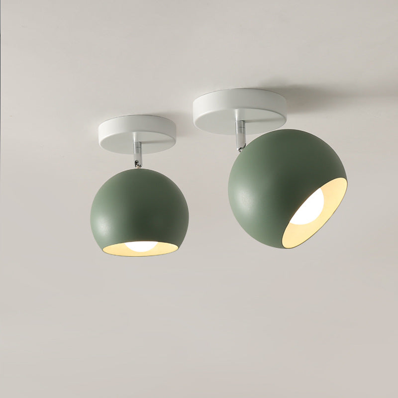 Contemporary Nordic Macaron Aluminum Spherical Shade Semi-Flush Mount Ceiling Light for Living Room
