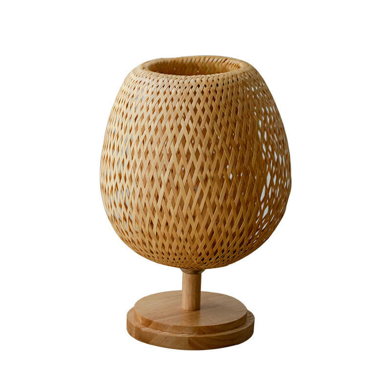 Traditional Chinese Moso Bamboo Wood Iron Weaving Oval Round 1-Light Table Lamp Bedroom Decor, Asian Style Bedside Lighting, Eco-Friendly Bamboo Lamp, Elegant Home Accent, Unique Lighting Design for Nightstand, Modern Chinese Decor, Artisanal Handmade Lam