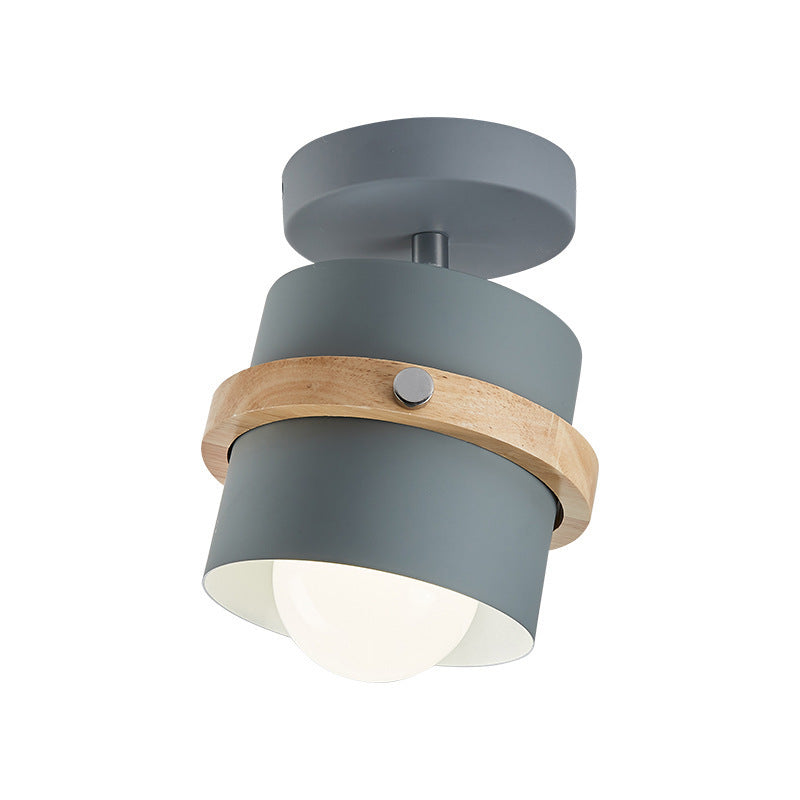 Contemporary Nordic Iron & Wood Semi-Flush Mount Ceiling Light for Hallway