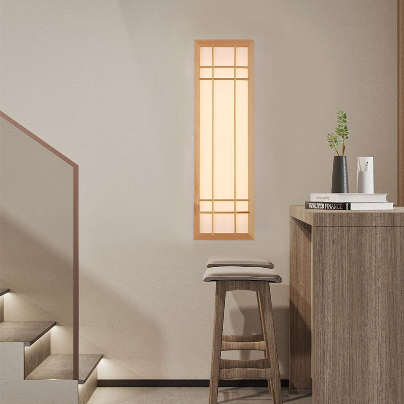 Traditional Japanese Solid Wood LED Wall Sconce for Bedroom