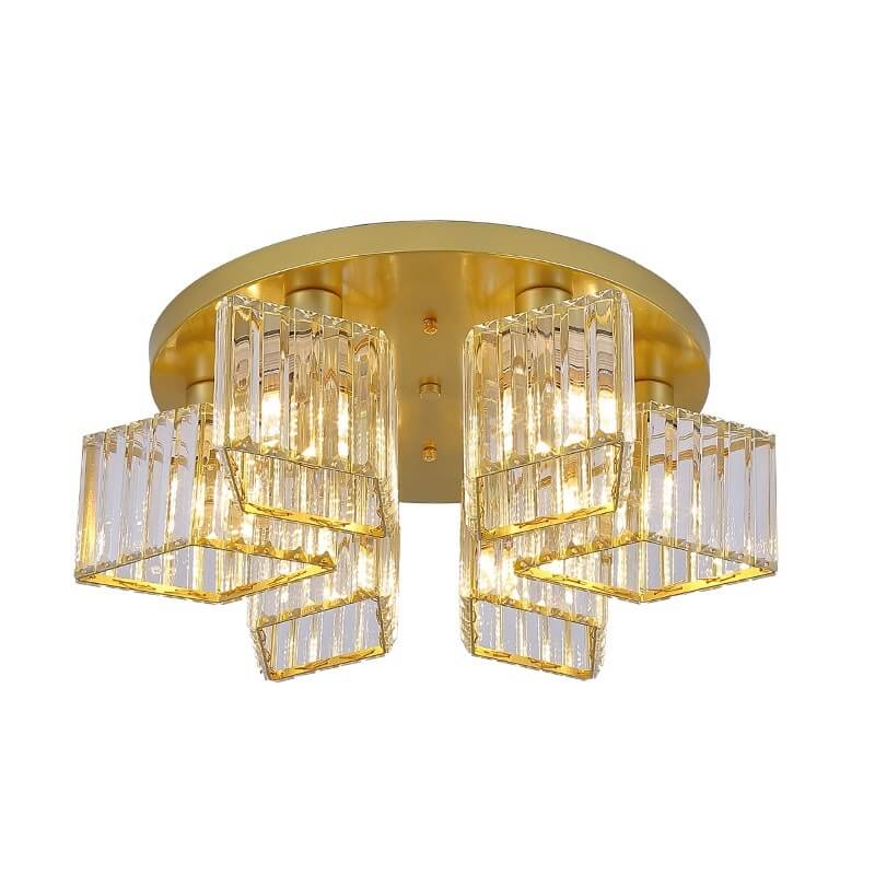 Modern Luxury Diamond Shaped Iron Crystal Semi-Flush Mount Ceiling Light - 3/4/5/6 Light Fixture