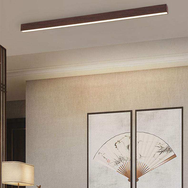 Modern Minimalist LED Flush Mount Ceiling Light - Wood Grain Aluminum Strips Design