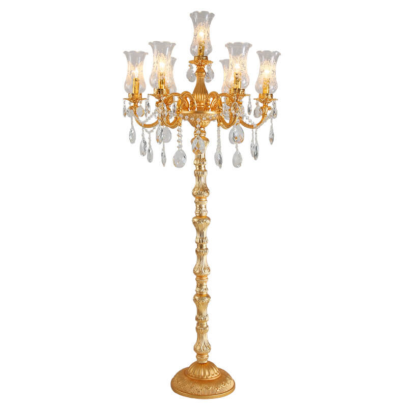 Luxury Golden Crystal Zinc Alloy 7-Light Floor Lamp for Bedroom