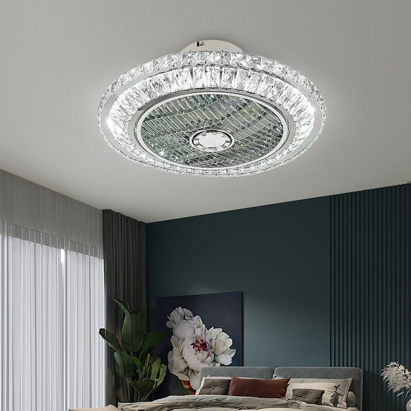 Nordic Crystal Round LED Flush Mount Ceiling Fan Light