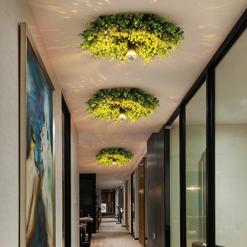 Decorative Green Plant Flush Mount Ceiling Light - Modern Eco-Friendly Design, Indoor Lighting Fixture, Boho Style, Nature-Inspired Illumination, Perfect for Living Room or Bedroom
