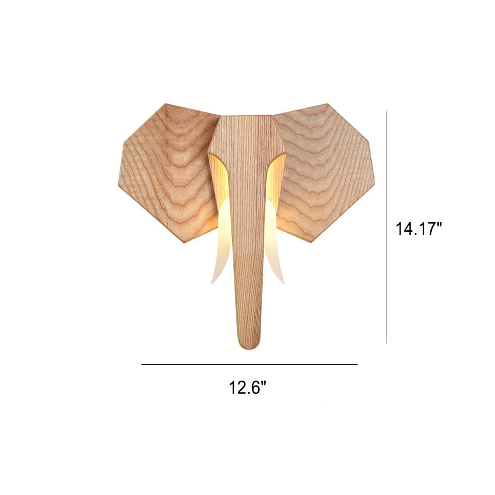 Nordic Solid Wood Elephant LED Wall Sconce Lamp