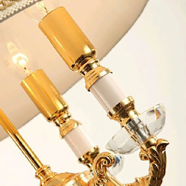 European Luxury Fabric Candle Holder Crystal Base 4-Light Table Lamp