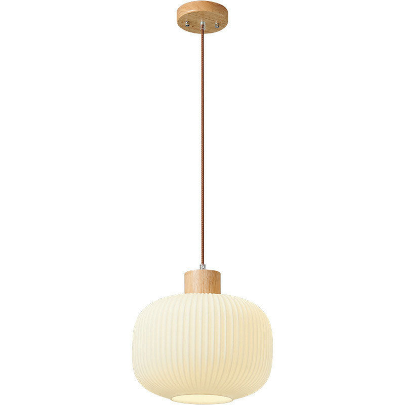 Traditional Japanese Solid Wood Strip Glass Jar Pendant Light for Living Room, 1/2/3 Light Island Fixture