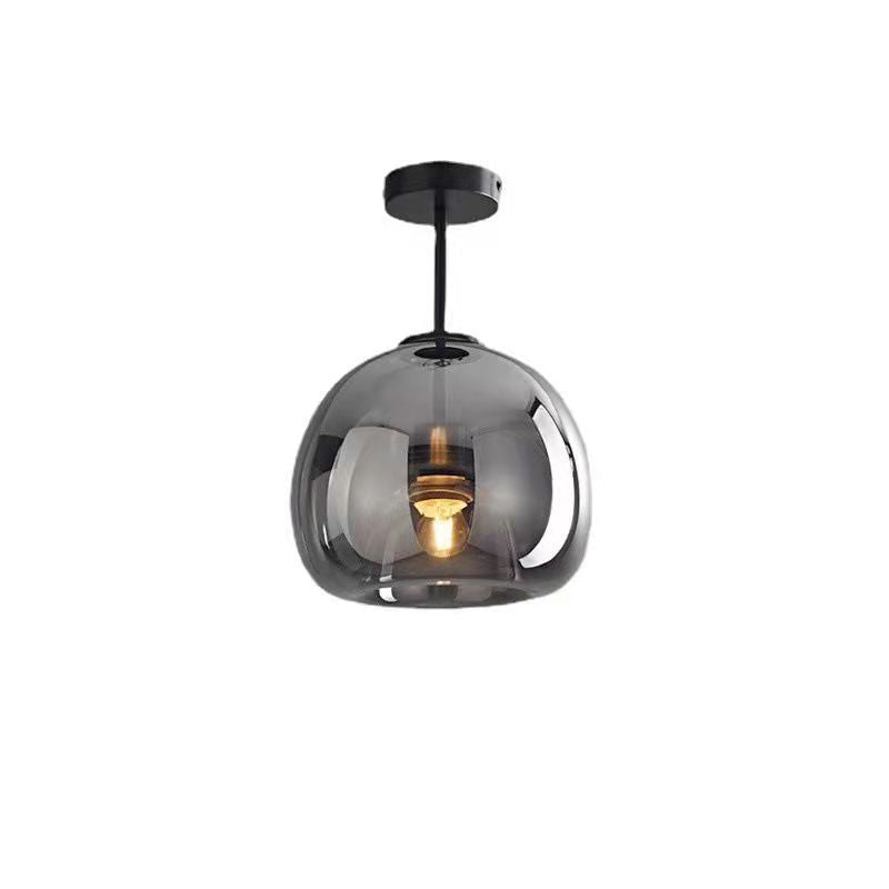 Contemporary Nordic Round Glass Iron Ball 1-Light Semi-Flush Mount Ceiling Light for Living Room
