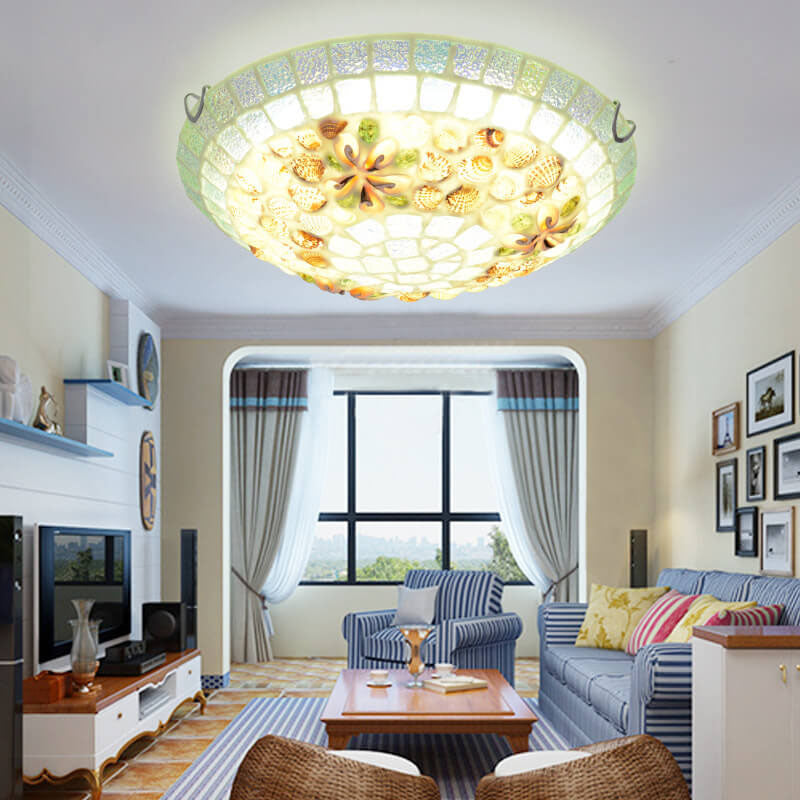 Tiffany Mosaic Shells Flush Mount Ceiling Light - Elegant Lighting for Home Decor
