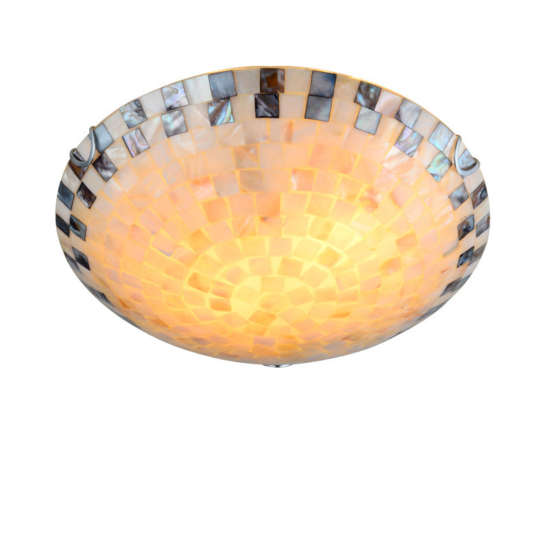 Tiffany Mediterranean Mosaic Shell LED Flush Mount Light for Living Room