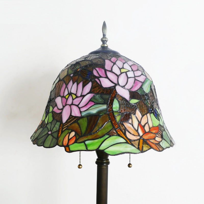 Tiffany Stained Glass Daisy Dragonfly Floor Lamp 2-Light for Bedroom