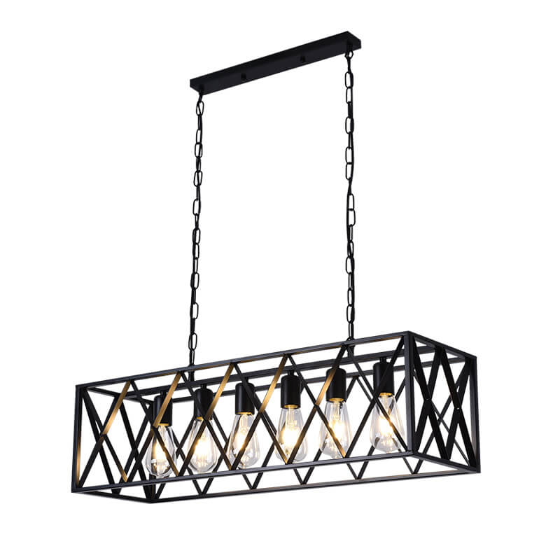 Traditional Farmhouse Rectangular Iron Cage Chandelier 4/6 Light for Dining Room
