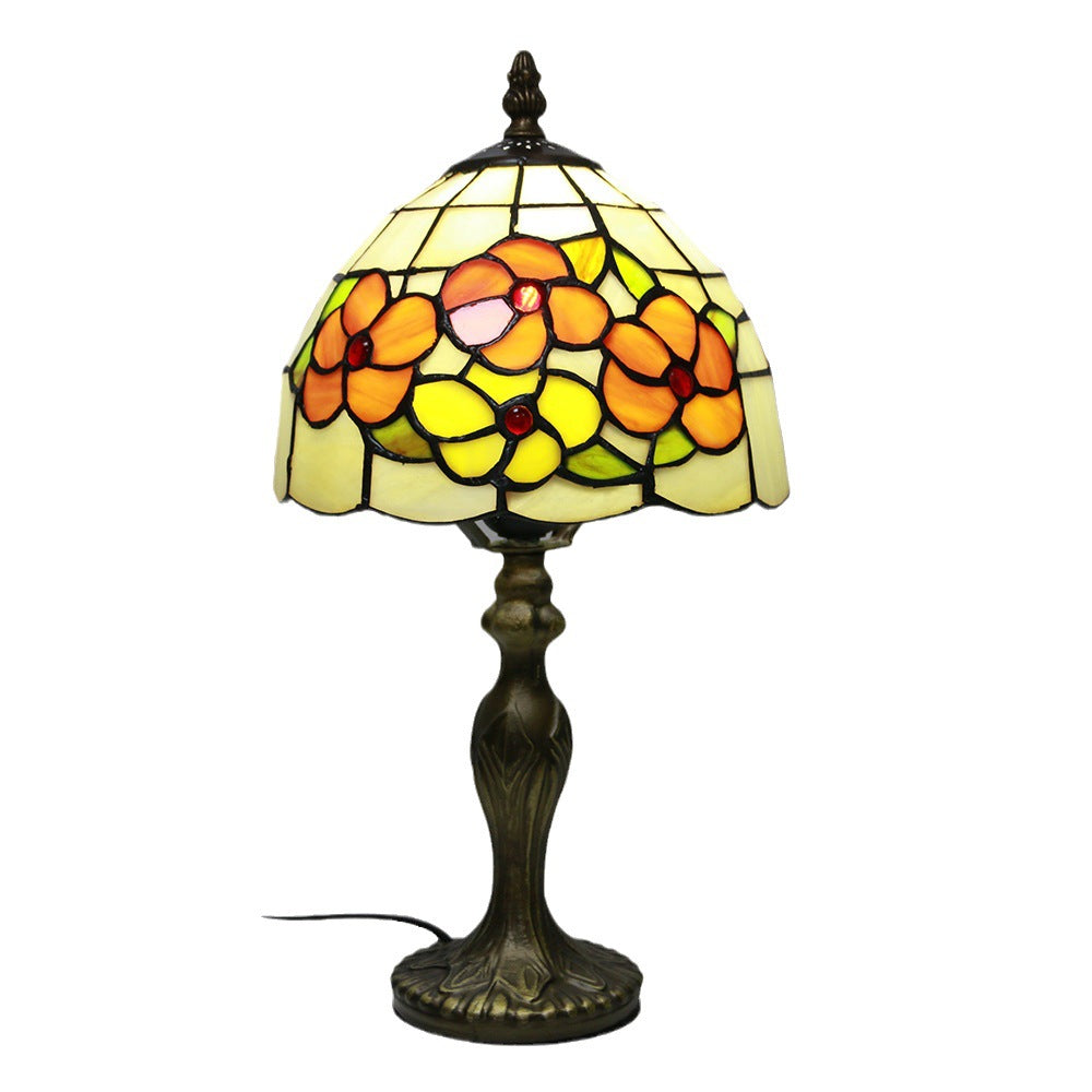 Vintage Tiffany Animal Flower Stained Glass Dome 1-Light Table Lamp