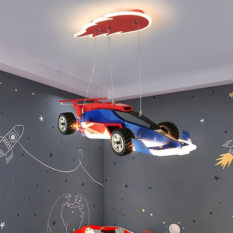 Modern Children's Racing Iron Acrylic LED Pendant Light - Kids Room Decor, Racing Car Pendant, Energy-Efficient Lighting, Adjustable Height, Playroom Illumination, Unique Ceiling Fixture, Creative Bedroom Lighting, Fun Kids Hanging Light, Colorful Nursery