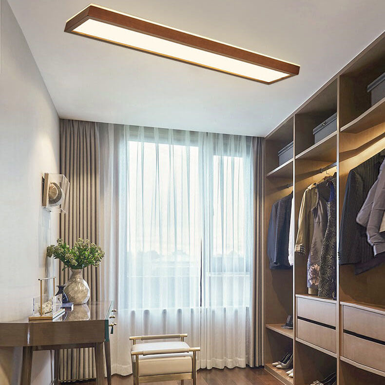 Japanese Minimalist Walnut LED Flush Mount Ceiling Light