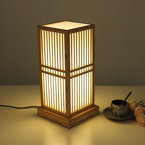 Traditional Japanese Square Bamboo Column 1-Light Table Lamp for Bedroom, Asian Decor Lighting, Artisan Craftsman Design, Elegant Nightstand Lamp, Eco-Friendly Bamboo Table Lamp, Soft Ambient Light for Bedroom, Japanese Style Home Decor, Unique Handmade L