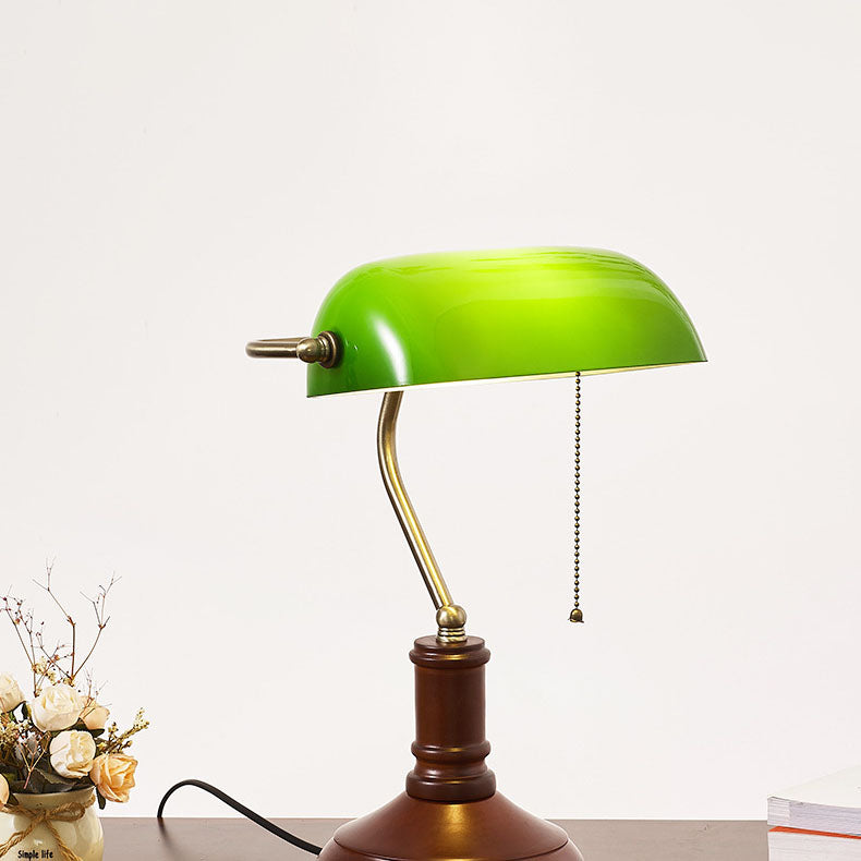 Traditional Vintage Solid Wood Glass Bank Zipper 1-Light Table Lamp