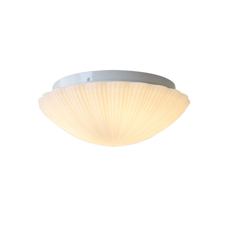 Modern Minimalist Cream Shell Glass LED Flush Mount Light for Living Room & Bedroom