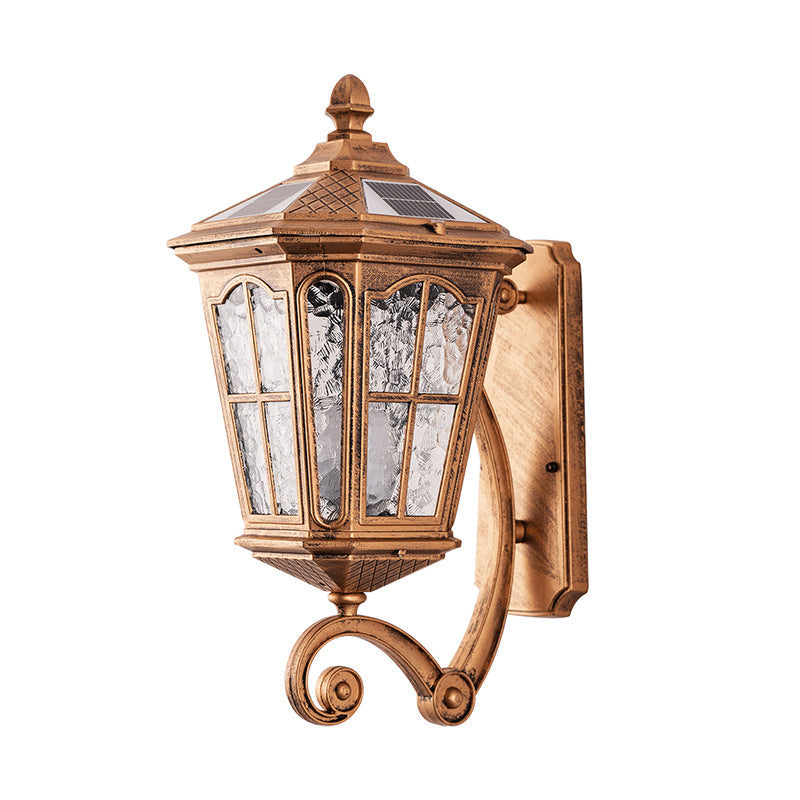 Traditional Solar Outdoor Lantern Wall Sconce - Aluminum Glass Waterproof 1-Light Patio Lamp