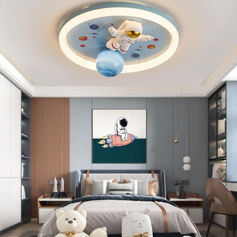 Cartoon Creative Space Astronaut Resin LED Flush Mount Ceiling Light, Kids Room Decor, Outer Space Lighting, Fun Astronaut Design, Nursery Ceiling Fixture, LED Light Fixture for Children's Room, Playroom Ceiling Light, Unique Kids Lighting, Cosmic Style C