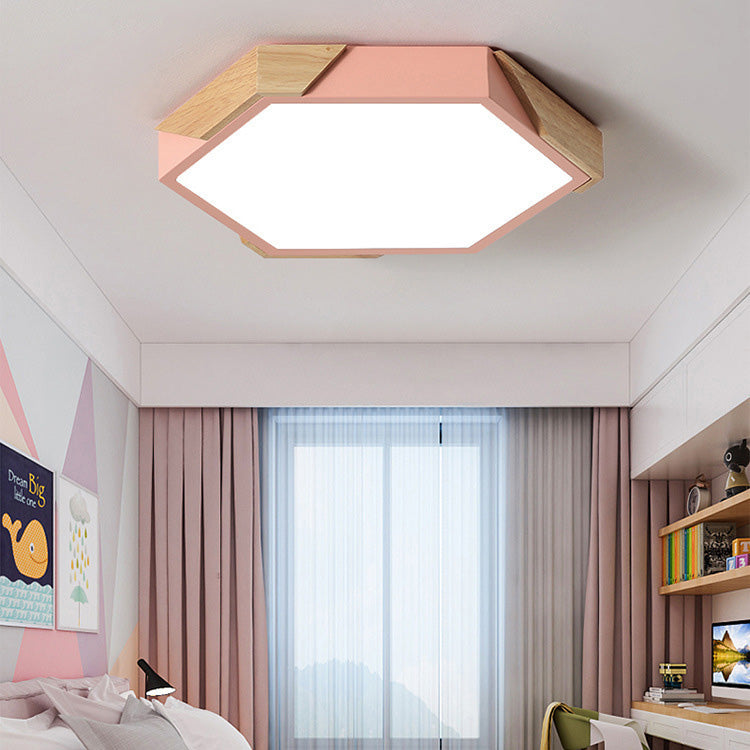 Contemporary Scandinavian Hexagonal LED Flush Mount Ceiling Light for Bedroom