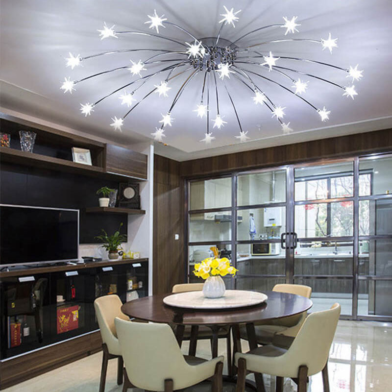 Contemporary Iron Flush Mount Ceiling Light - Star Design 12/21/28 Inches for Living Room