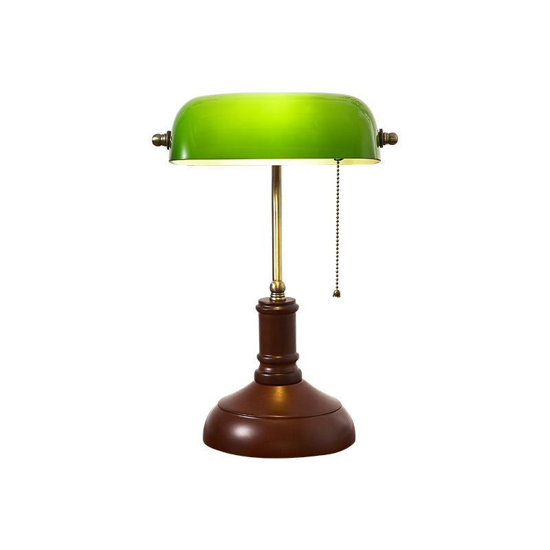 Traditional Vintage Solid Wood Glass Bank Zipper 1-Light Table Lamp