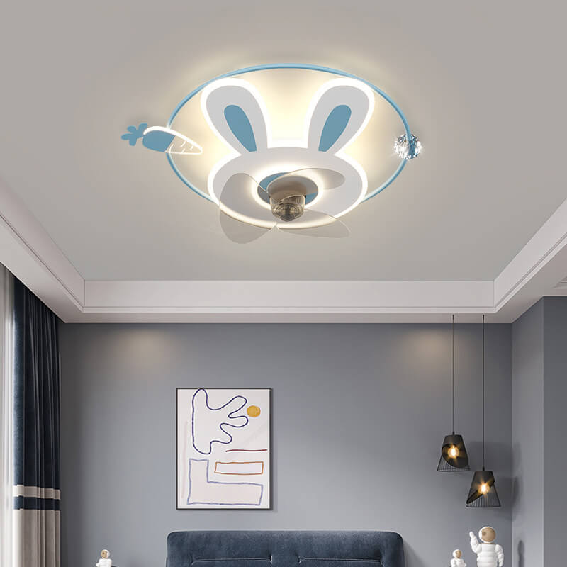 Cartoon Bunny Carrot LED Ceiling Fan Light Fixture