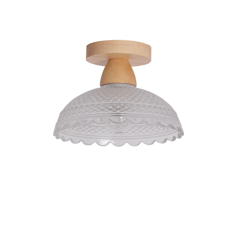 Japanese Minimalist Log Glass Semi-Flush Mount Light