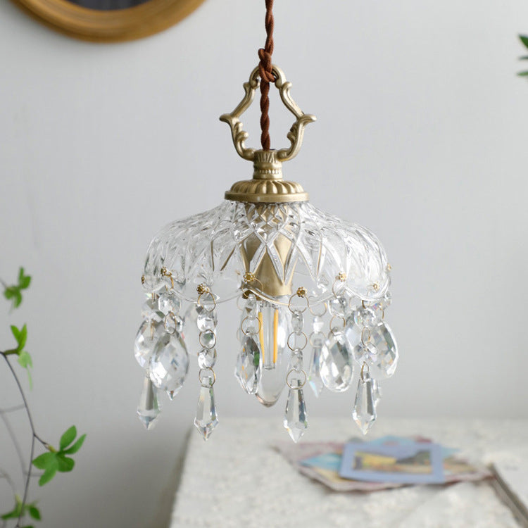 Vintage Floral Crystal Pendant Light - 1-Light Decorative Fixture