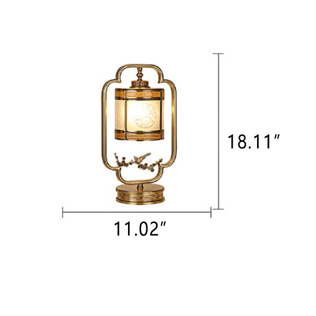 Chinese Glass Copper Carved Table Lamp - 1-Light Elegant Design, Home Decor, Unique Gift