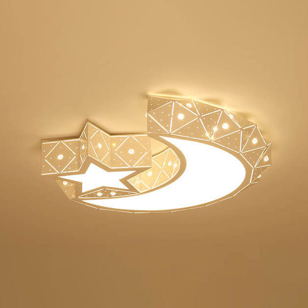 Modern Star Moon Geometric Iron LED Kids Flush Mount Ceiling Light, Baby Room Lighting Fixture, Nursery Ceiling Lamp, Boys Girls Bedroom Decor, Astronaut Space Theme Light, Energy-Efficient Kids Room Illumination, Stylish Flush Mount Design for Children's