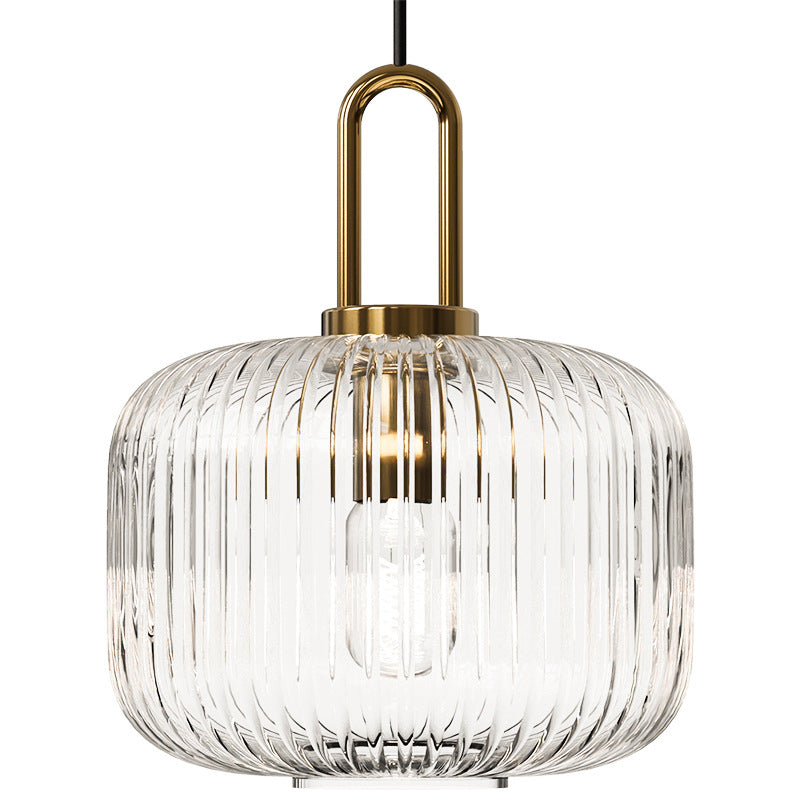 Contemporary Nordic Oval Pumpkin Pendant Light - Striped Glass & Stainless Steel 1-Light for Living Room