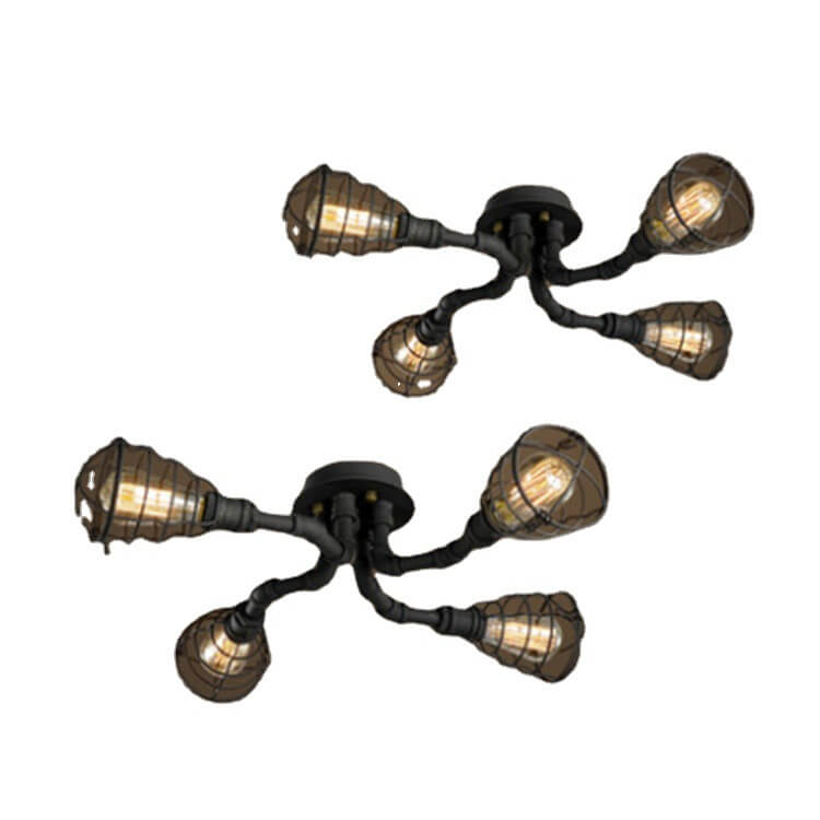 Industrial Vintage Water Pipe Flush Mount Light - 4/6/8 Light Round Iron Ceiling Fixture